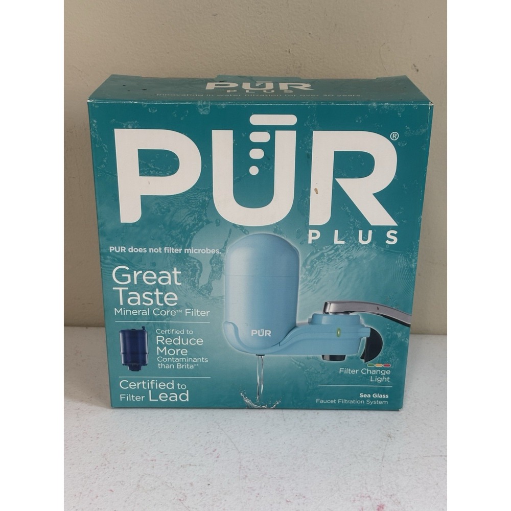 PUR Plus Faucet Mount Water Filtration System with Filter Change Light Blue NOB